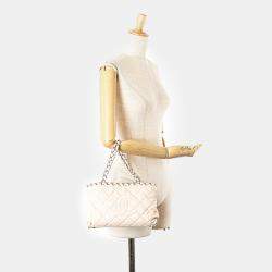 Pre Owned Chanel Light Beige Mini Quilted Lambskin Chain Me Tote Bag