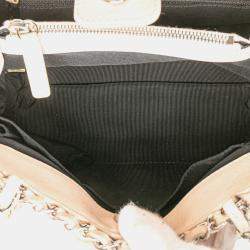 Pre Owned Chanel Light Beige Mini Quilted Lambskin Chain Me Tote Bag