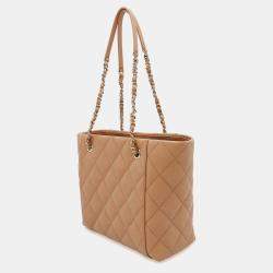 Chanel Caramel Caviar Matelassé Leather CC Logo Chain Tote 