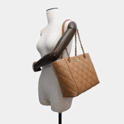 Chanel Caramel Caviar Matelassé Leather CC Logo Chain Tote 