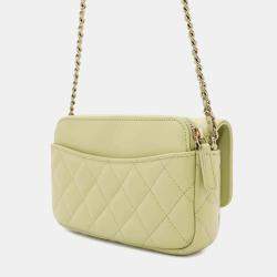 Chanel Green Lambskin Matelasse Flap Chain Shoulder Phone Pouch 