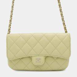 Chanel Green Lambskin Matelasse Flap Chain Shoulder Phone Pouch 