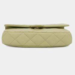 Chanel Green Lambskin Matelasse Flap Chain Shoulder Phone Pouch 