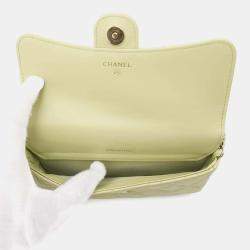 Chanel Green Lambskin Matelasse Flap Chain Shoulder Phone Pouch 