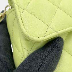 Chanel Green Lambskin Matelasse Flap Chain Shoulder Phone Pouch 