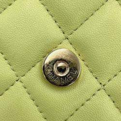 Chanel Green Lambskin Matelasse Flap Chain Shoulder Phone Pouch 