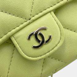 Chanel Green Lambskin Matelasse Flap Chain Shoulder Phone Pouch 