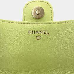 Chanel Green Lambskin Matelasse Flap Chain Shoulder Phone Pouch 