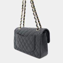 Chanel Black Caviar Leather  Matelasse W Flap Chain Shoulder Bag 