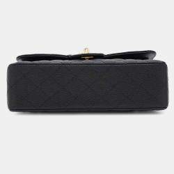 Chanel Black Caviar Leather  Matelasse W Flap Chain Shoulder Bag 