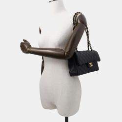 Chanel Black Caviar Leather  Matelasse W Flap Chain Shoulder Bag 
