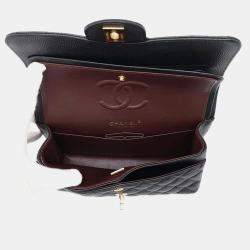 Chanel Black Caviar Leather  Matelasse W Flap Chain Shoulder Bag 