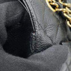 Chanel Black Caviar Leather  Matelasse W Flap Chain Shoulder Bag 