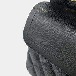 Chanel Black Caviar Leather  Matelasse W Flap Chain Shoulder Bag 