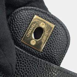 Chanel Black Caviar Leather  Matelasse W Flap Chain Shoulder Bag 