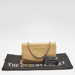 Chanel Beige Caviar Leather CC Timeless Wallet On Chain