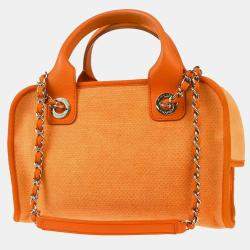 Chanel Orange Canvas Deauville Bowling Bag