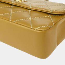 Pre Owned Chanel Beige Calfskin Wild Stitch Straight Flap Shoulder Bag