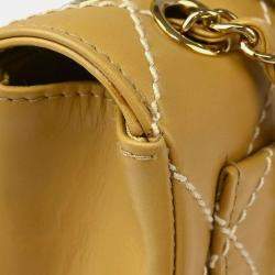 Pre Owned Chanel Beige Calfskin Wild Stitch Straight Flap Shoulder Bag