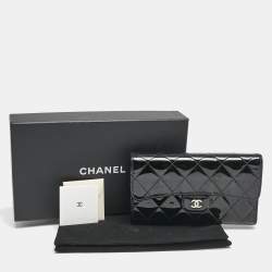 Chanel Black Quilted Patent Leather CC Flap Continental Wallet