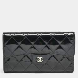 Chanel Black Quilted Patent Leather CC Flap Continental Wallet