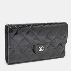 Chanel Black Quilted Patent Leather CC Flap Continental Wallet