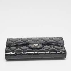 Chanel Black Quilted Patent Leather CC Flap Continental Wallet