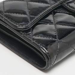 Chanel Black Quilted Patent Leather CC Flap Continental Wallet