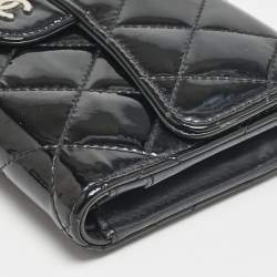 Chanel Black Quilted Patent Leather CC Flap Continental Wallet