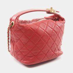 Chanel Red Lambskin Quilted Perfect Meeting Hobo Bag