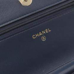 Chanel Navy Denim Wallet On Chain Bag