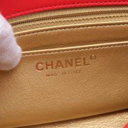 Chanel Red Lambskin Quilted Mini Rectangular Pearl Crush Flap  Bag