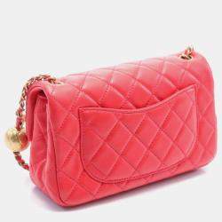 Chanel Red Lambskin Quilted Mini Rectangular Pearl Crush Flap  Bag
