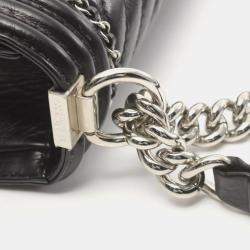 Chanel Black Chevron Leather and Tweed Medium Boy Flap Bag