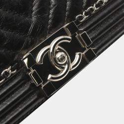 Chanel Black Chevron Leather and Tweed Medium Boy Flap Bag