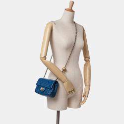 Chanel Blue Mini Square Classic Lambskin Pearl Crush Single Flap Bag