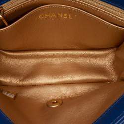 Chanel Blue Mini Square Classic Lambskin Pearl Crush Single Flap Bag