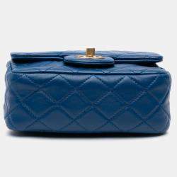 Chanel Blue Mini Square Classic Lambskin Pearl Crush Single Flap Bag