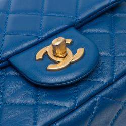 Chanel Blue Mini Square Classic Lambskin Pearl Crush Single Flap Bag