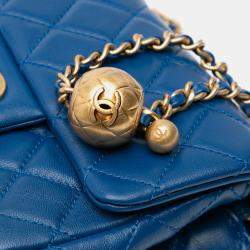 Chanel Blue Mini Square Classic Lambskin Pearl Crush Single Flap Bag