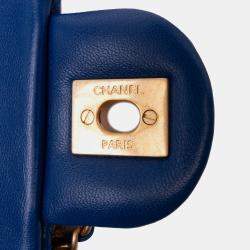 Chanel Blue Mini Square Classic Lambskin Pearl Crush Single Flap Bag