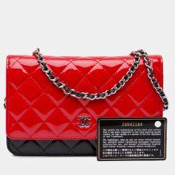 Chanel Red CC Bicolor Quilted Patent Wallet on Chain Bag