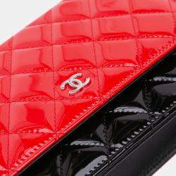 Chanel Red CC Bicolor Quilted Patent Wallet on Chain Bag
