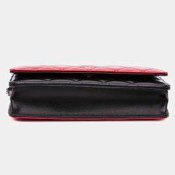 Chanel Red CC Bicolor Quilted Patent Wallet on Chain Bag