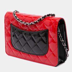Chanel Red CC Bicolor Quilted Patent Wallet on Chain Bag