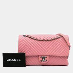 Pre Owned Chanel Pink Medium Lambskin CC Crossing Flap Bag