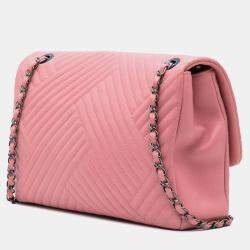 Pre Owned Chanel Pink Medium Lambskin CC Crossing Flap Bag