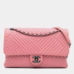 Pre Owned Chanel Pink Medium Lambskin CC Crossing Flap Bag