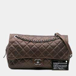 Chanel Brown Jumbo Quilted Iridescent Caviar Easy Flap Bag