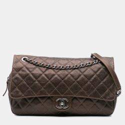 Chanel Brown Jumbo Quilted Iridescent Caviar Easy Flap Bag